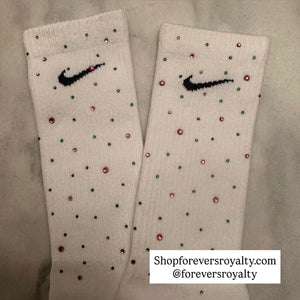 Pink and green rhinestone socks