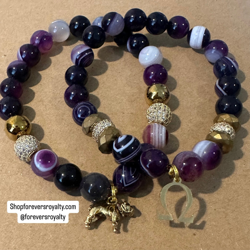 Gemstone Omega Psi Phi bracelet set.