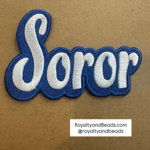 Blue and white Soror patch.