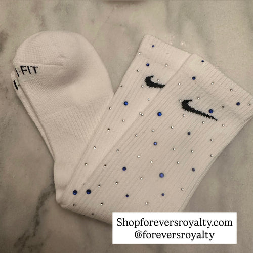 Blue and clear rhinestone socks