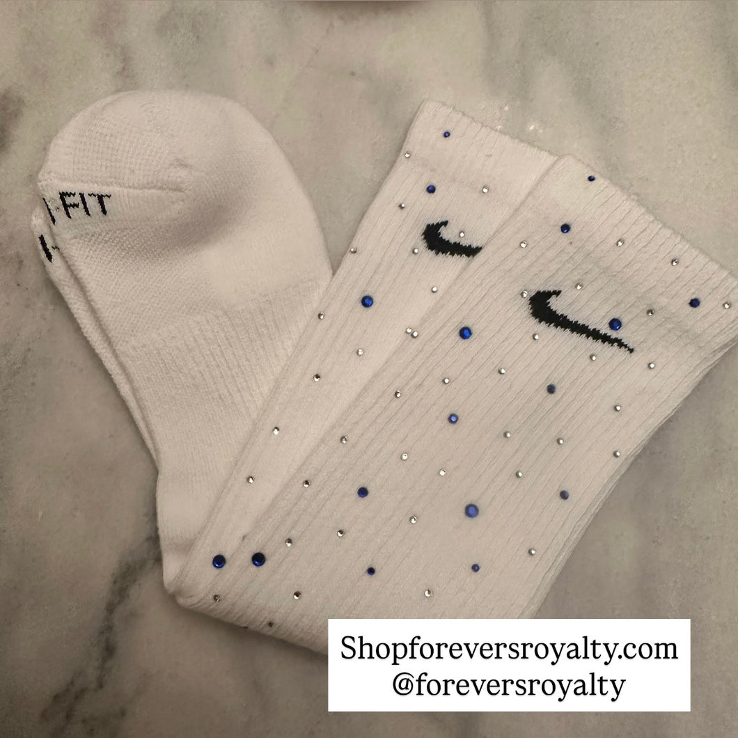 Blue and clear rhinestone socks