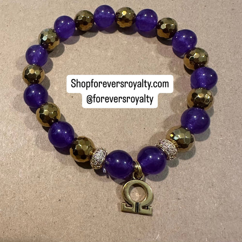 Purple Omega Psi Phi bracelet.