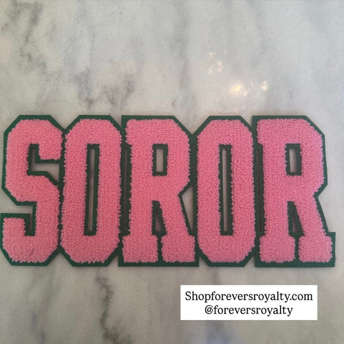 Pink SOROR chenille patch.