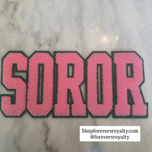 Pink SOROR chenille patch.