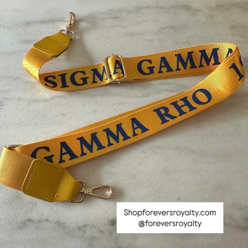 Sigma Gamma Rho bag strap.