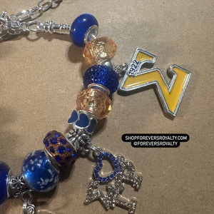 Silver Sigma Gamma Rho charm bracelet.