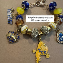 Load image into Gallery viewer, Gold Sigma Gamma Rho charm bracelet.