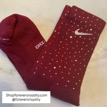 Load image into Gallery viewer, Burgundy rhinestone socks (crew)