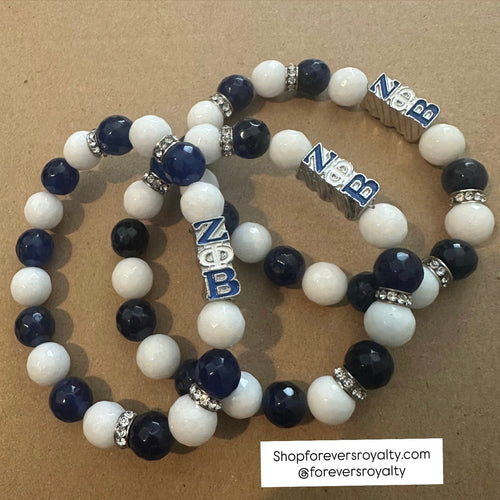 Blue and white Zeta Phi Beta bracelet