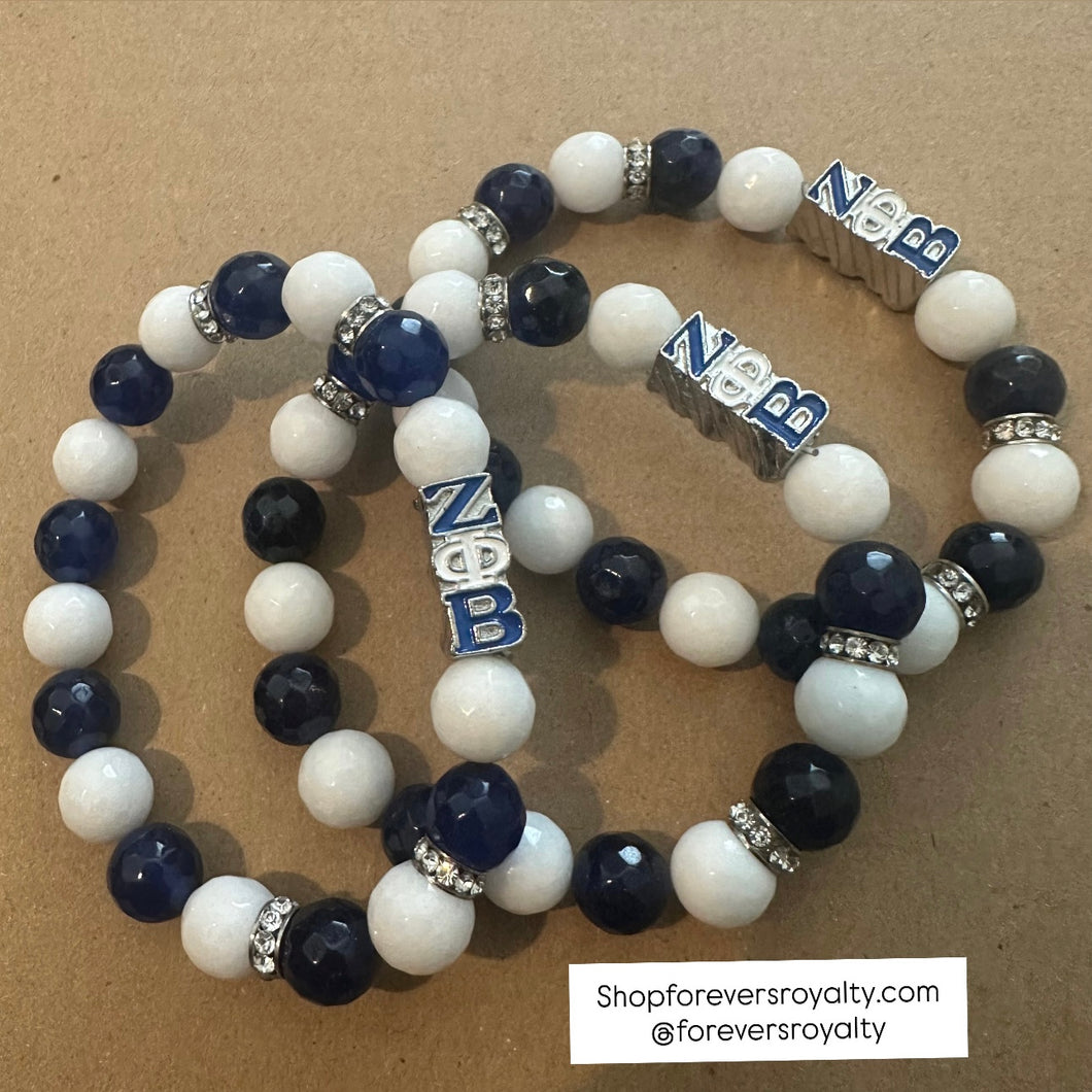Blue and white Zeta Phi Beta bracelet