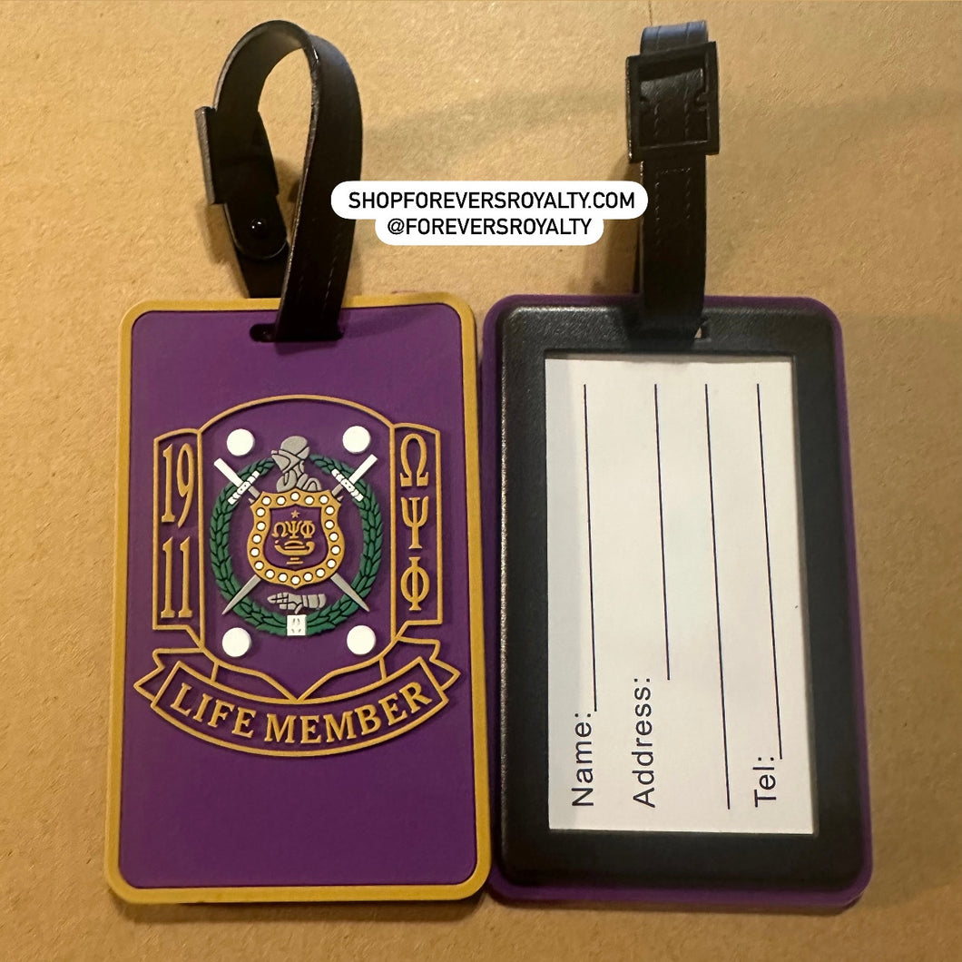 Omega Psi Phi luggage tag