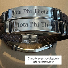 Load image into Gallery viewer, Brown Leather Iota Phi Theta bracelet.