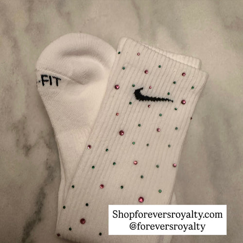 Pink and green rhinestone socks