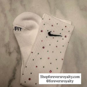 Pink and green rhinestone socks