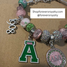 Load image into Gallery viewer, Silver and green AKA charm bracelet