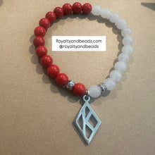 Load image into Gallery viewer, Red and white K A Psi bracelet.