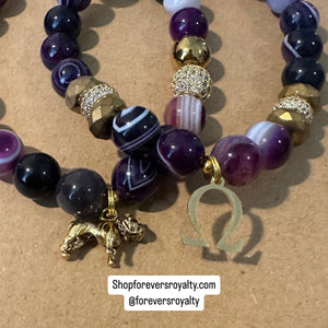 Gemstone Omega Psi Phi bracelet set.