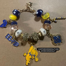 Load image into Gallery viewer, Gold Sigma Gamma Rho charm bracelet.