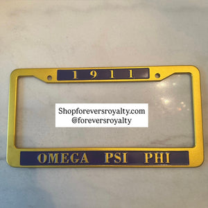 Gold Omega Psi Phi license plate frame