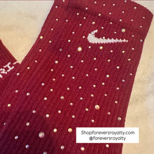 Load image into Gallery viewer, Burgundy rhinestone socks (crew)