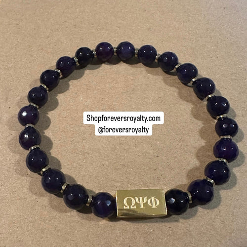 Purple Omega Psi Phi bracelet.