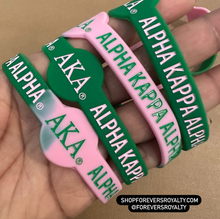 Load image into Gallery viewer, Pink and green Alpha Kappa Alpha wristband