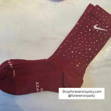 Load image into Gallery viewer, Burgundy rhinestone socks (crew)