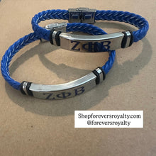 Load image into Gallery viewer, Blue Zeta Phi Beta leather bracelet.