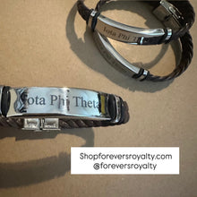Load image into Gallery viewer, Brown Leather Iota Phi Theta bracelet.