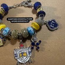 Load image into Gallery viewer, Silver Sigma Gamma Rho charm bracelet.