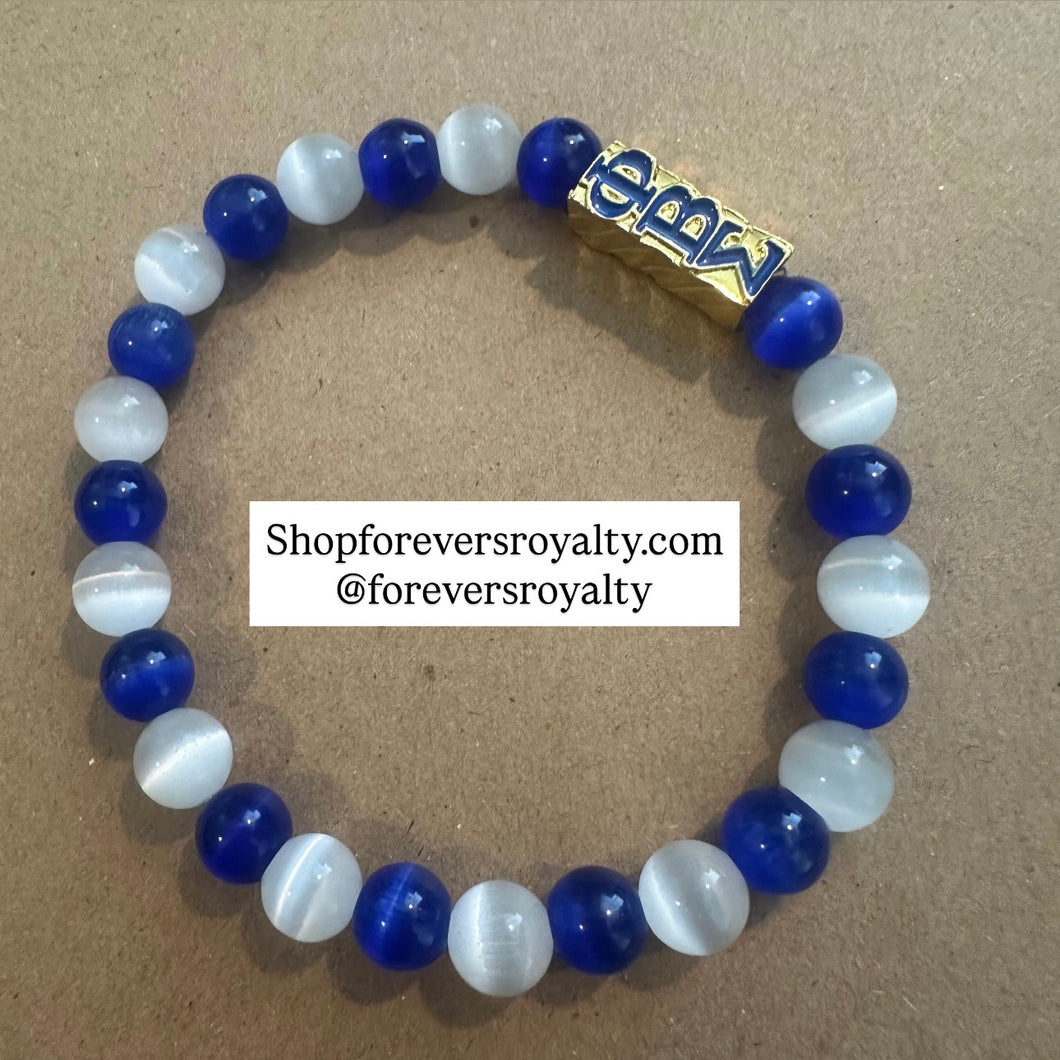 Blue and white Phi Beta Sigma bracelet.