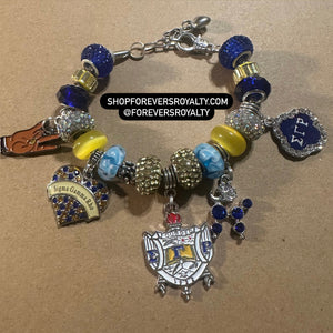 Silver Sigma Gamma Rho charm bracelet.