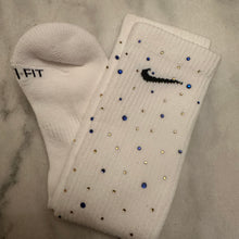 Load image into Gallery viewer, Blue and gold rhinestone socks