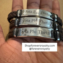 Load image into Gallery viewer, Brown Leather Iota Phi Theta bracelet.