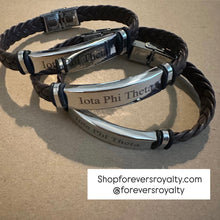 Load image into Gallery viewer, Brown Leather Iota Phi Theta bracelet.