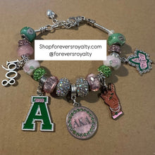 Load image into Gallery viewer, Silver and green AKA charm bracelet