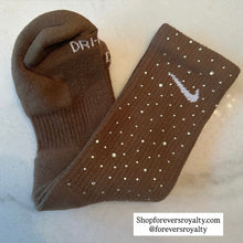 Load image into Gallery viewer, Brown rhinestone socks (crew)