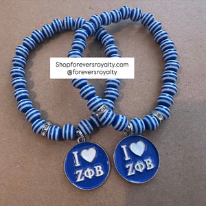 Blue and white Zeta Phi Beta bracelet.