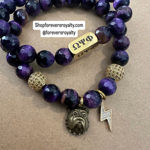 2 Omega Psi Phi gemstone bracelets.