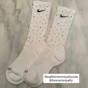 Pink and green rhinestone socks