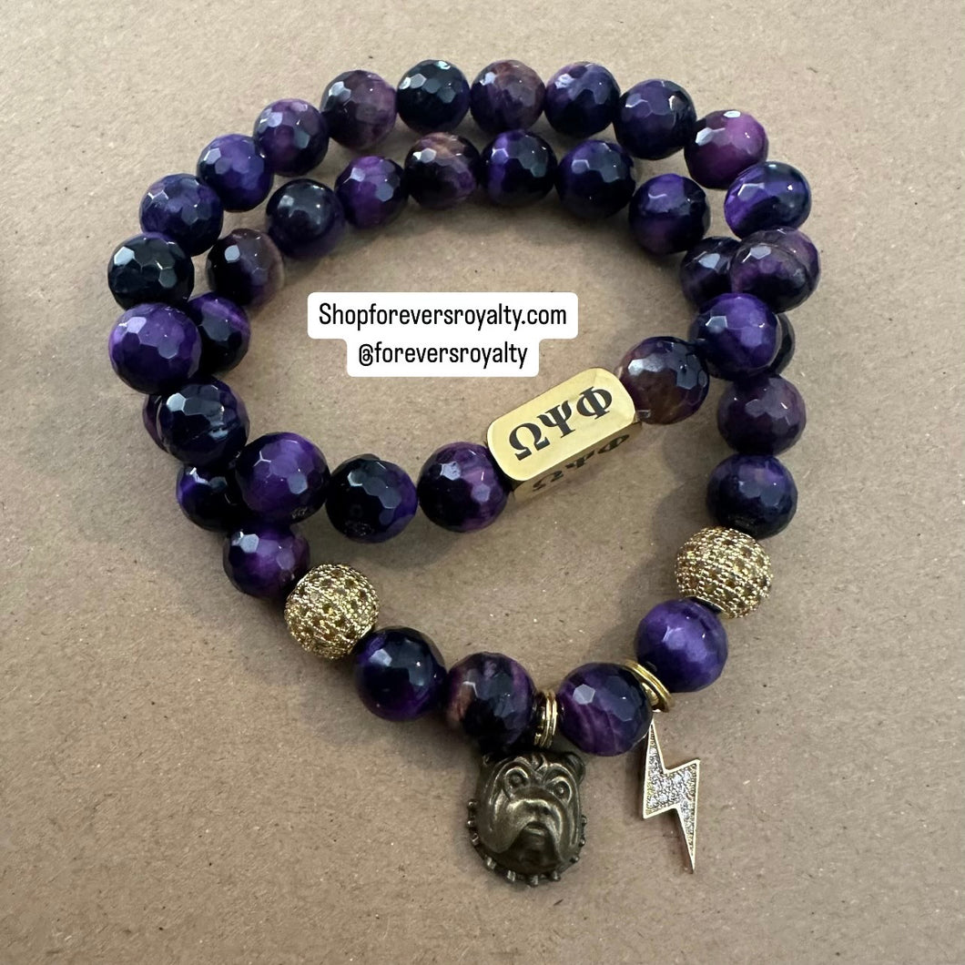 2 Omega Psi Phi gemstone bracelets.