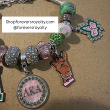 Load image into Gallery viewer, Silver and green AKA charm bracelet