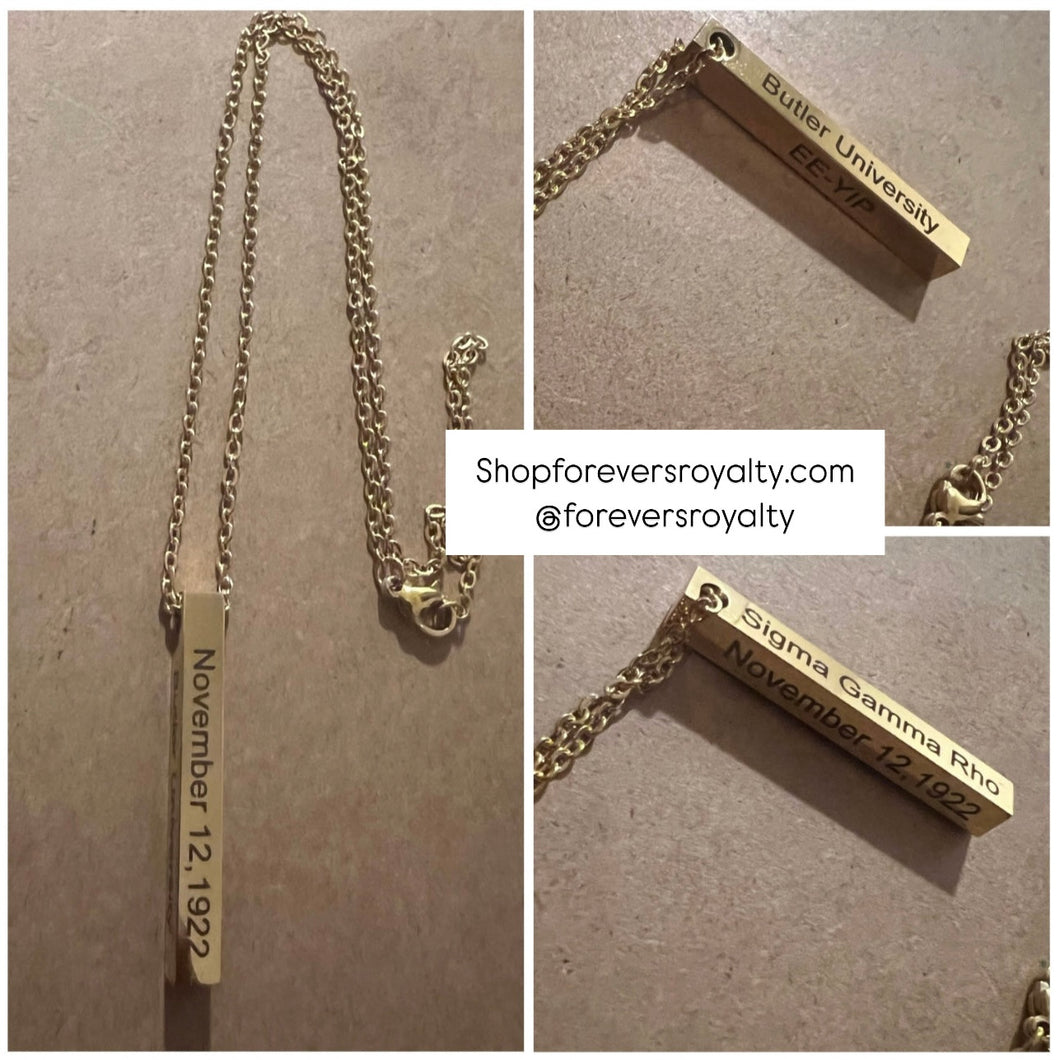Gold Sigma Gamma Rho necklace.