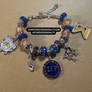 Silver Sigma Gamma Rho charm bracelet.