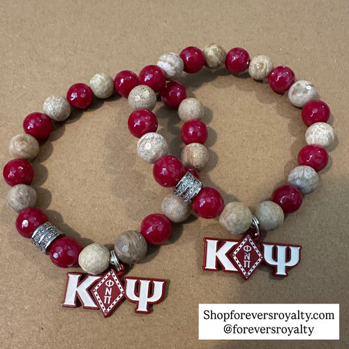 Red and tan Kappa Alpha Psi bracelet.