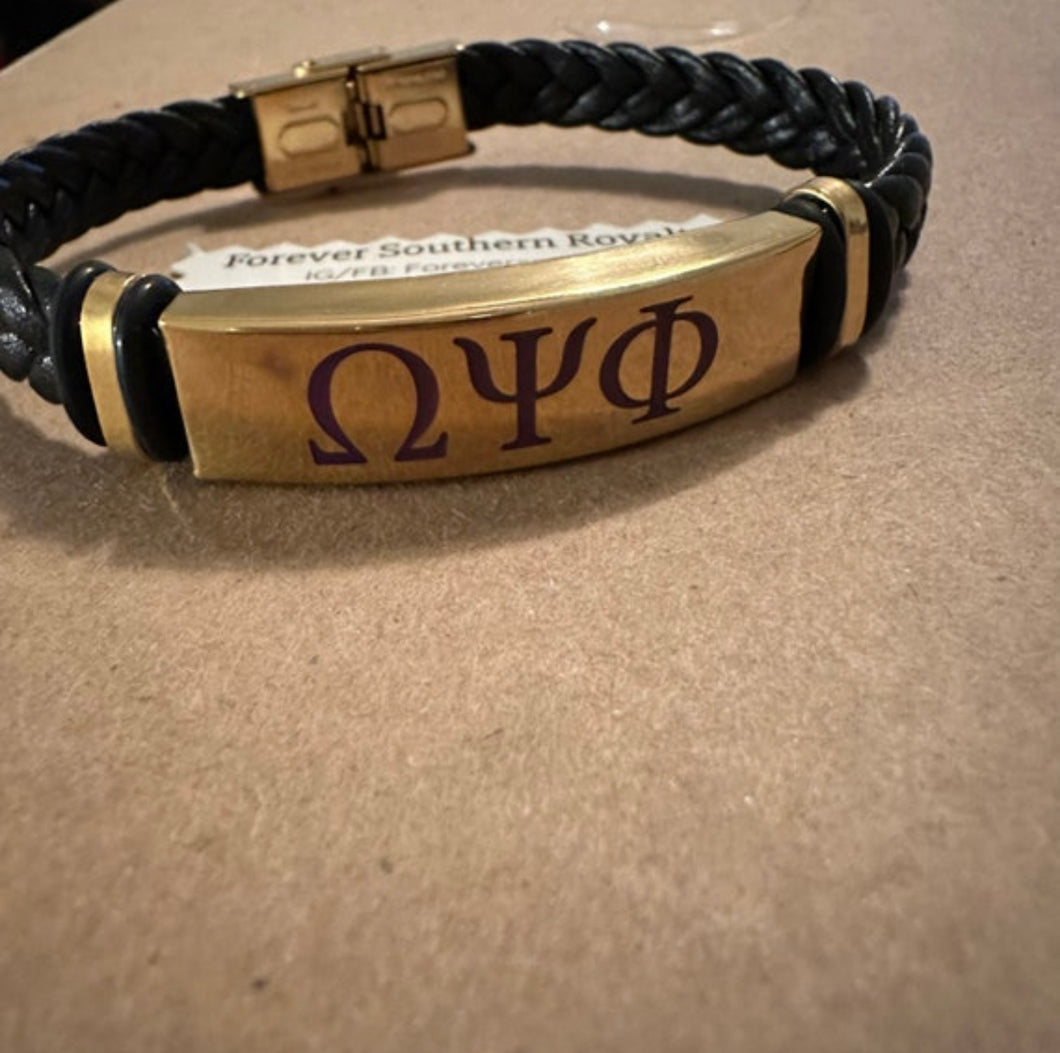 Leather Omega Psi Phi bracelet